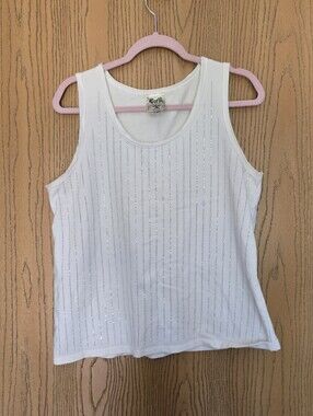 Vocal White Tank Top with Silver Rhinestone Pinstripes